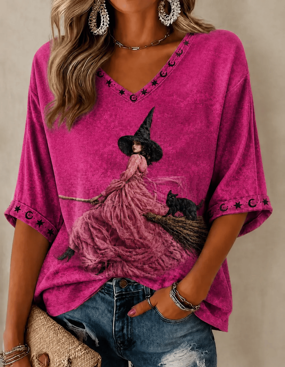 Women's Halloween Witch Print Shirt