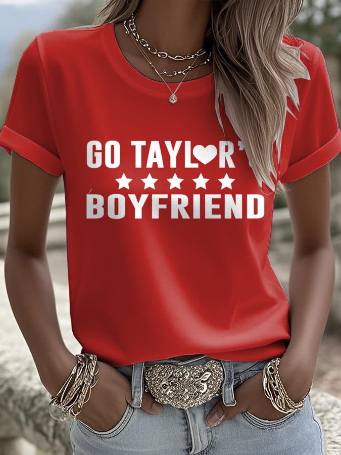 Women's Football Print Crew Neck T-Shirt