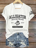 Women's Alligator Alcatraz Funny Florida Everglades Dark Humor Print T-Shirt
