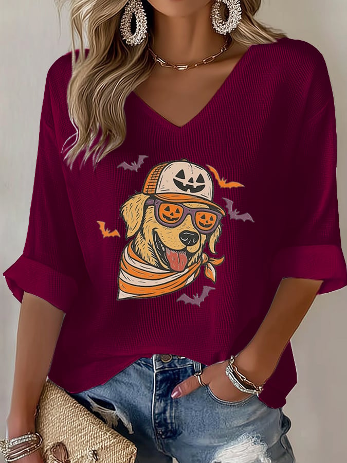 Golden Retriever Dog Halloween Art Printed Long Sleeve Top