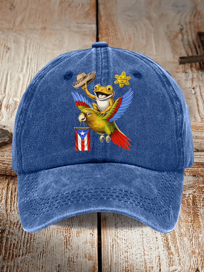 Retro Puerto Rico Print Baseball Cap