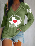 V-neck Retro Texas Strong From The Flood, We Rise Texas Strong In The Storms, Winds And Waves, He Whispers,“Fear Not, I Am With You”— Psalm 107:29 Print T-Shirt