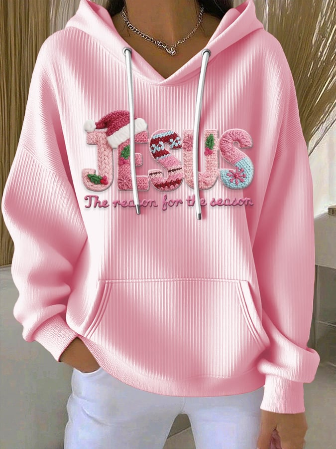 Women's casual Christmas Jesus textured thickened hoodie