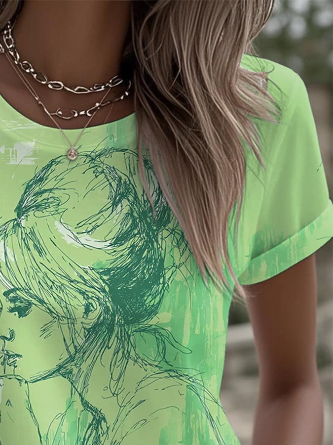 Retro Watercolor Painting Print T-Shirt