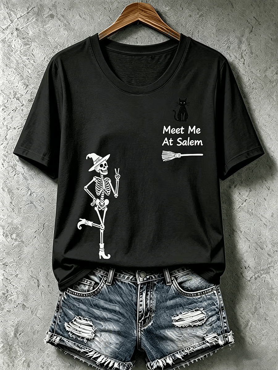 Women's Halloween Meet Me At Salem Print T-Shirt