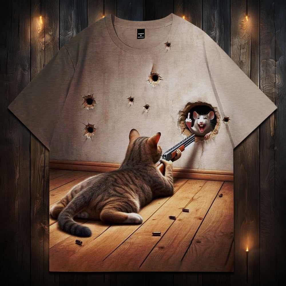 Funny Cat Rat Art Print T-shirt