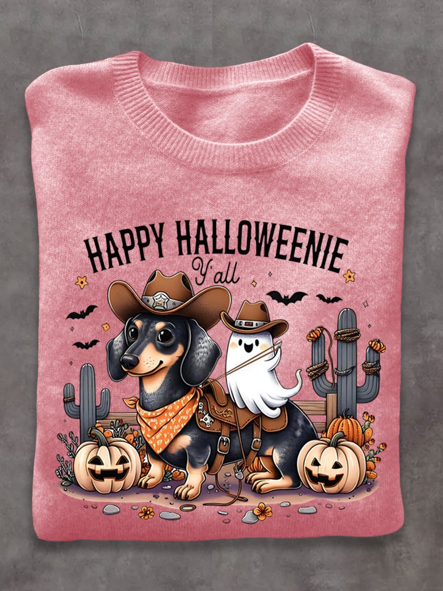 Dog Ghost West Halloween Art Print Thin Sweater