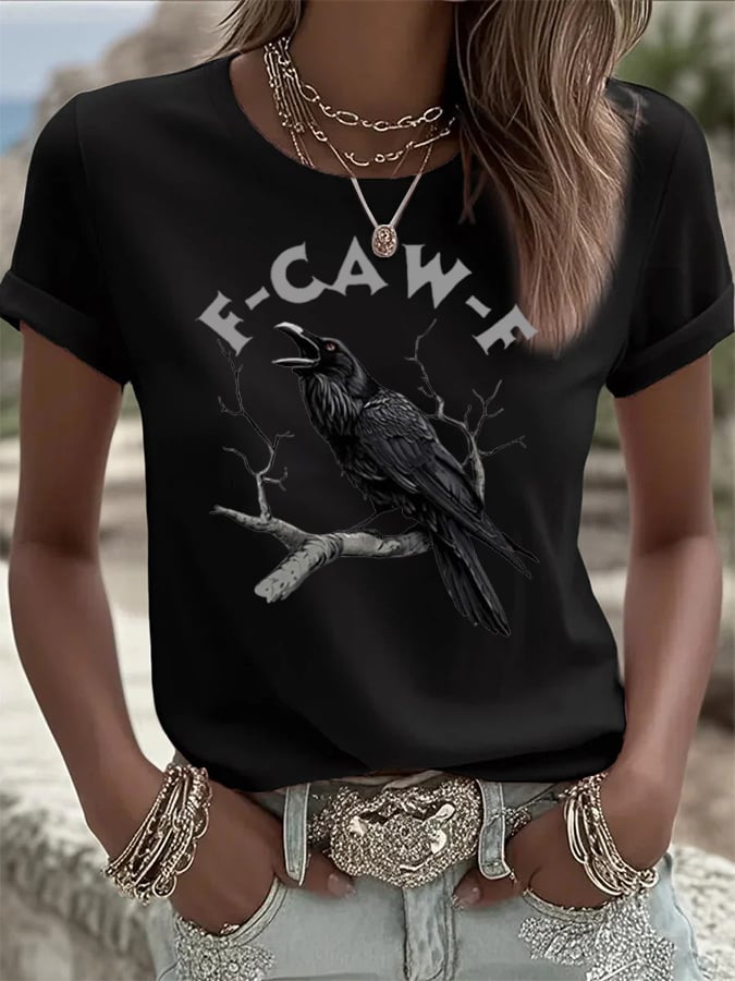 Women's F-Caw-F Raven Print Casual T-shirt