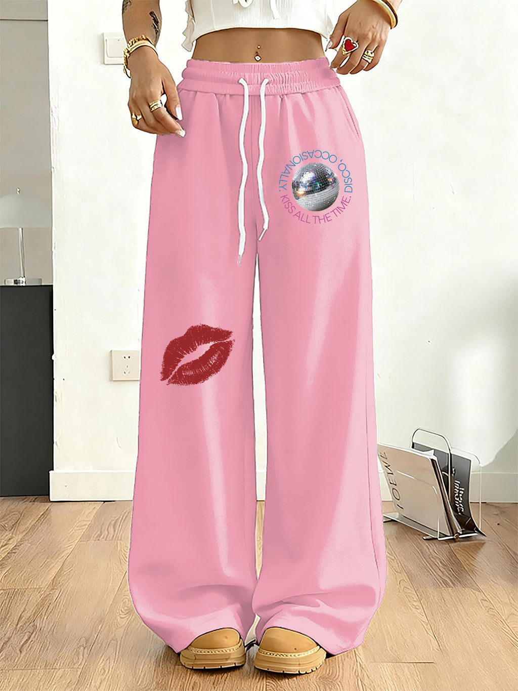 Women's Kiss All The Time Disco Occasionally Print Pants