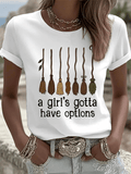 Women's Halloween Printed Round Neck T-Shirt