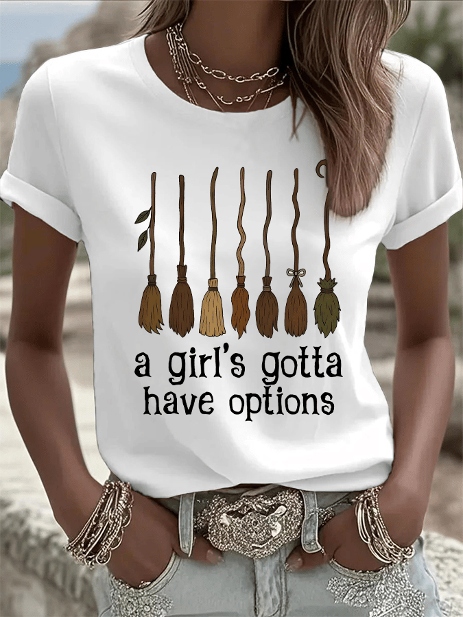 Women's Halloween Printed Round Neck T-Shirt