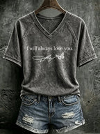 V Neck Retro Butterfly  I Will Always Love You Print T-Shirt