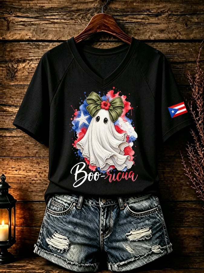 Women's Puerto Rico Halloween Print T-Shirt