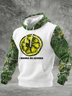 Men's Music Print Checkered Hooded Sweatshirt