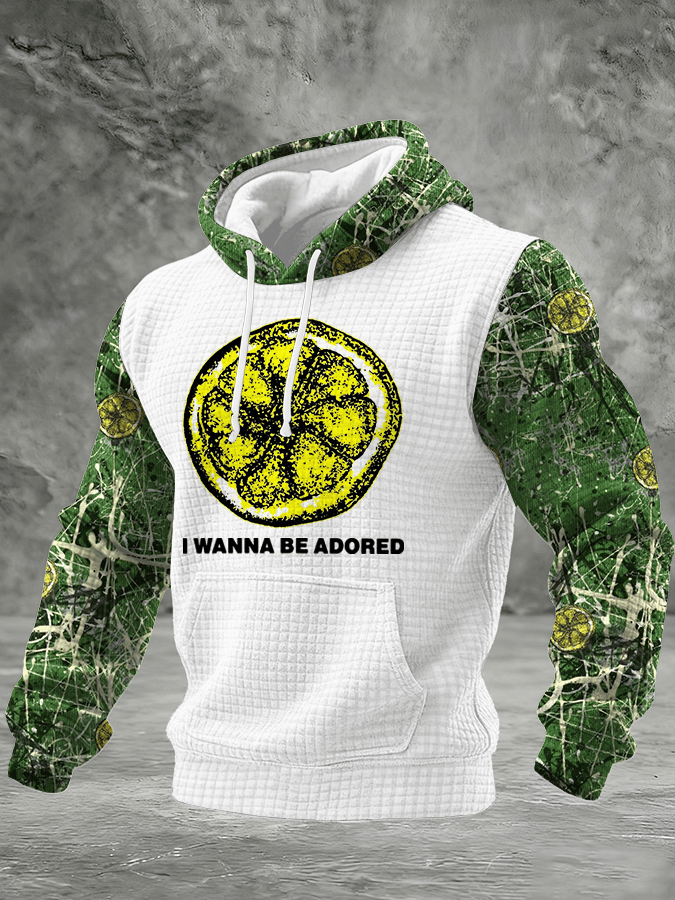 Men's Music Print Checkered Hooded Sweatshirt