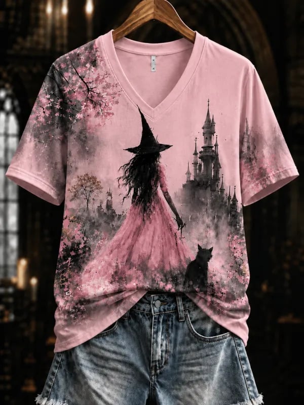 Women's Halloween Witch Print T-shirt