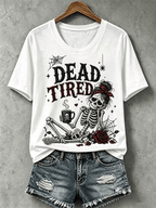 Women's Halloween Dead Tired Print T-Shirt