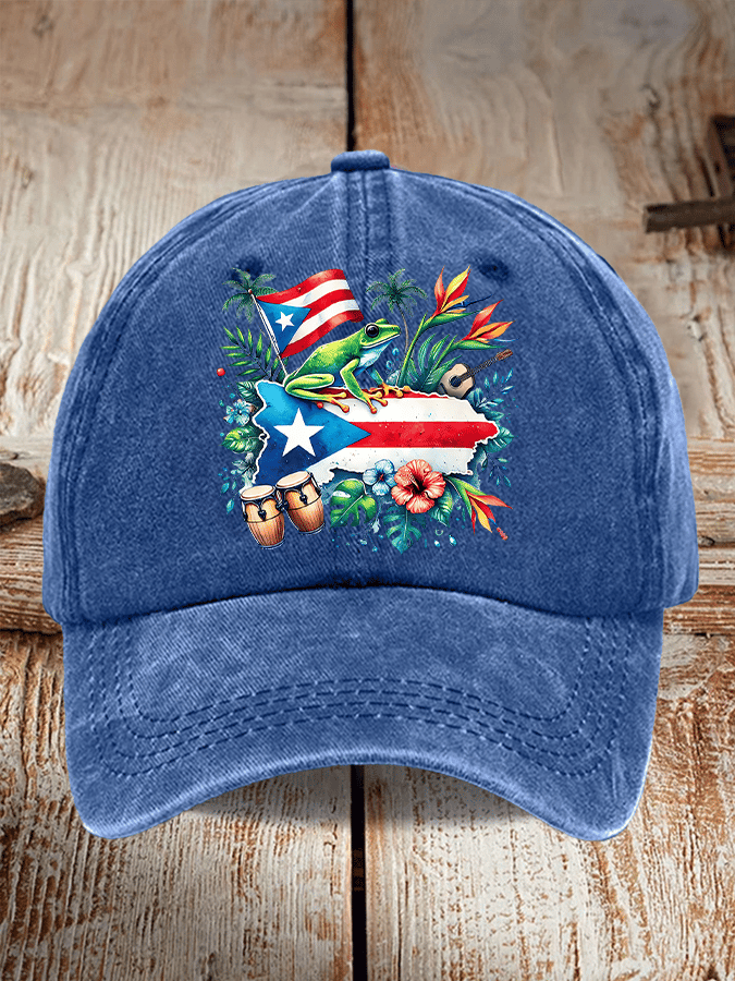 Retro Puerto Rico Print Baseball Cap