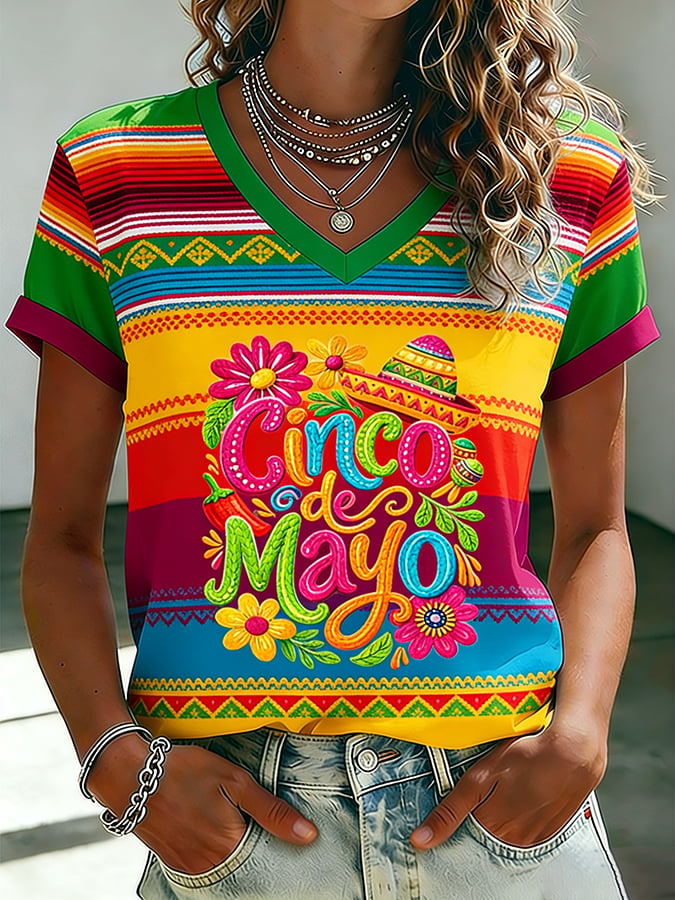 Women's Mexican Art   Cinco de Mayo Print  T-shirt