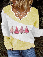 Christmas Print Lace Neck Sweater