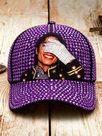 Unisex Retro Commemorative Baseball Cap: "King of Music" Faux Rhinestone Print