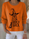 Women's Yes I Can Drive A Stick Print Round Neck Sweatshirt