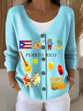 Puerto Rican Print Thick Needle Striped Cardigan