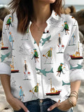 Women's Shark Art Print Casual Shirt