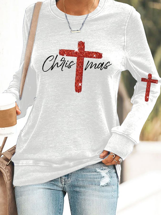 Retro Christmas Faith Cross Print Sweatshirt
