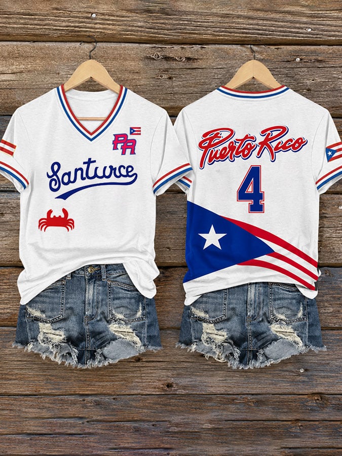 Women's Puerto Rico Basketball Print Casual T-Shirt