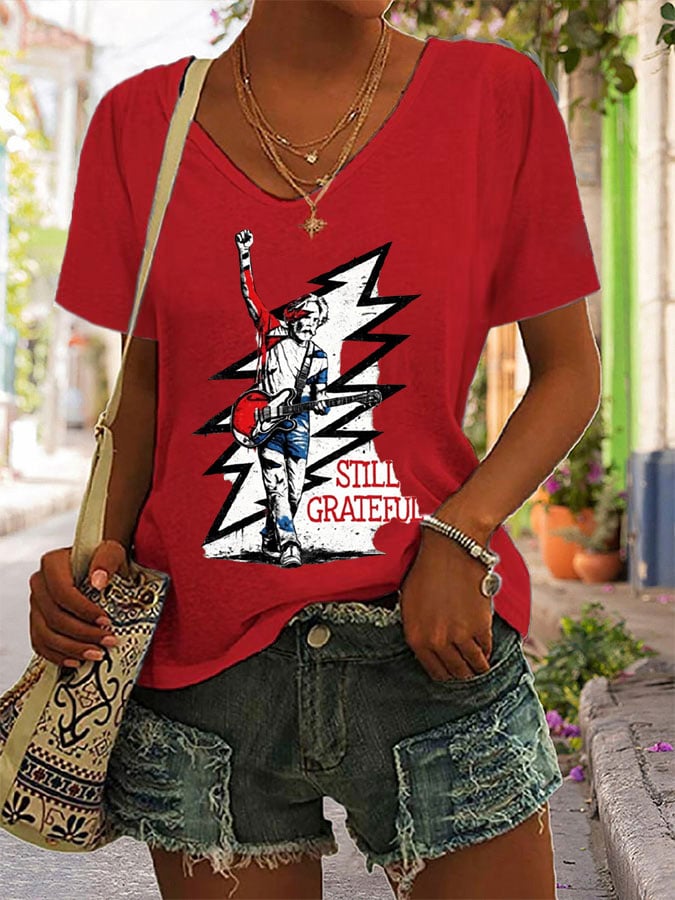Women's Retro Rock Singer Commemorative Print T-Shirt