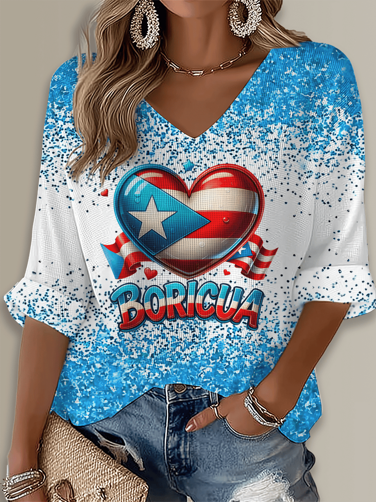 Puerto Rico Li Navidad Christmas Printed Long Sleeve Top