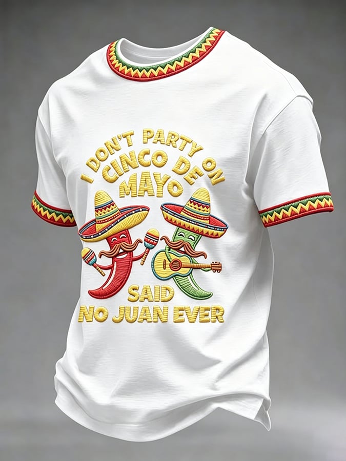 Men's Retro Cinco De Drinko Bitchachos Skeleton Mexican Fiesta Print Casual T-Shirt