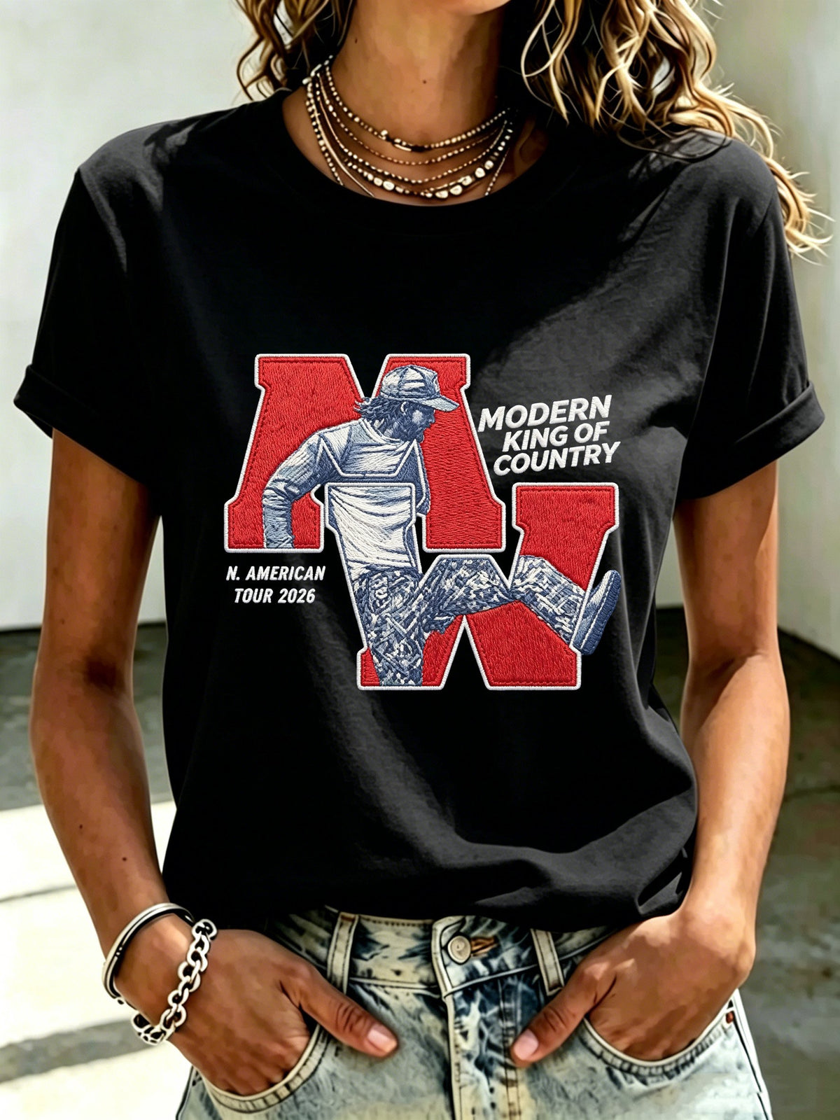 Women's Music-Print Casual Crew-Neck Top