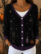 Women's Casual Halloween-Print Knit Cardigan