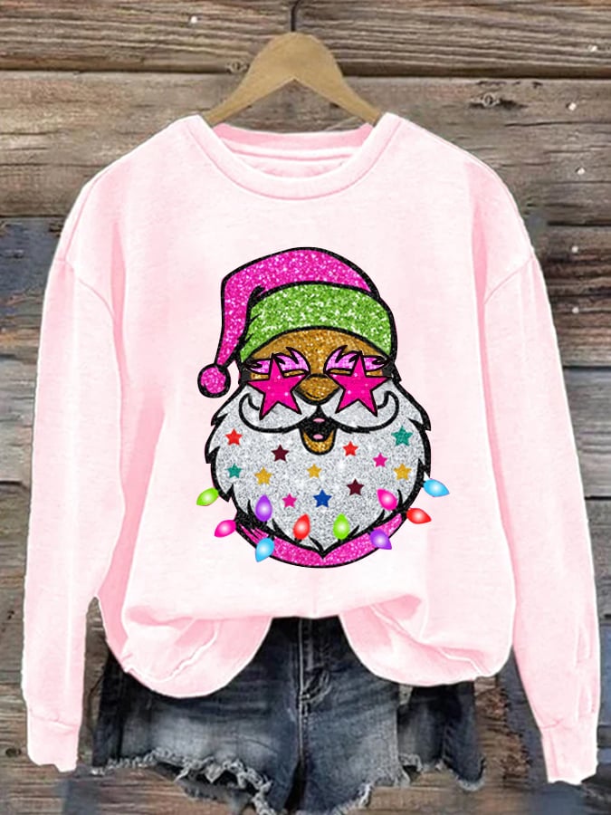 Women's Shiny Santa Print Sweatshirt