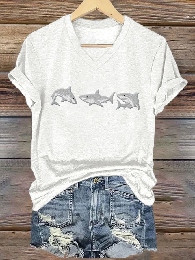 Women's Great White Shark Casual V-Neck T-Shirt