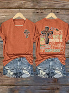Women's Faith Fall is God's Way Of Showing Us How Beautiful Change Can Be Printed Short Sleeve T-Shirt