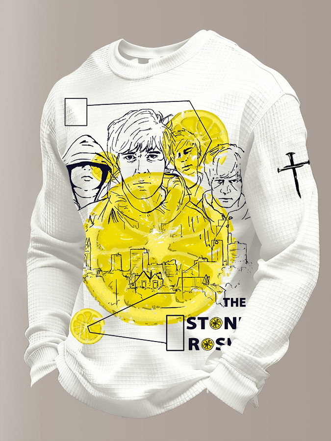 Men's Music Print Waffle Fabric Long-Sleeve T-Shirt