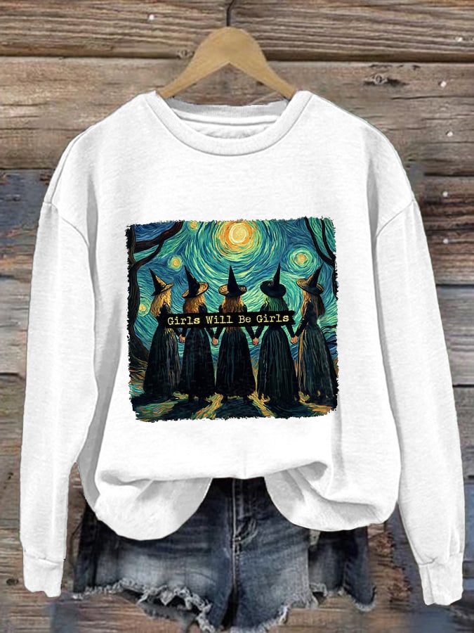 Women's Halloween Witch Print Casual Sweatshirt