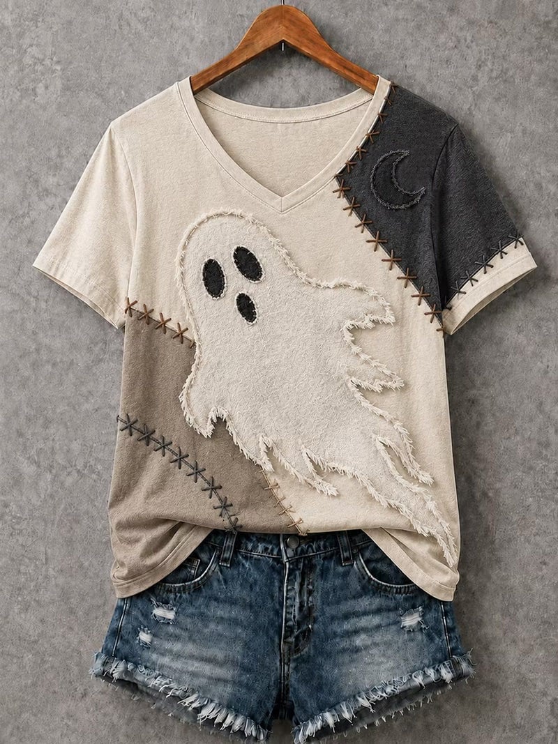 Women's Halloween Ghost Print Casual T-shirt