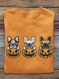 Halloween Dog Pumpkin Art Print Thin Sweater