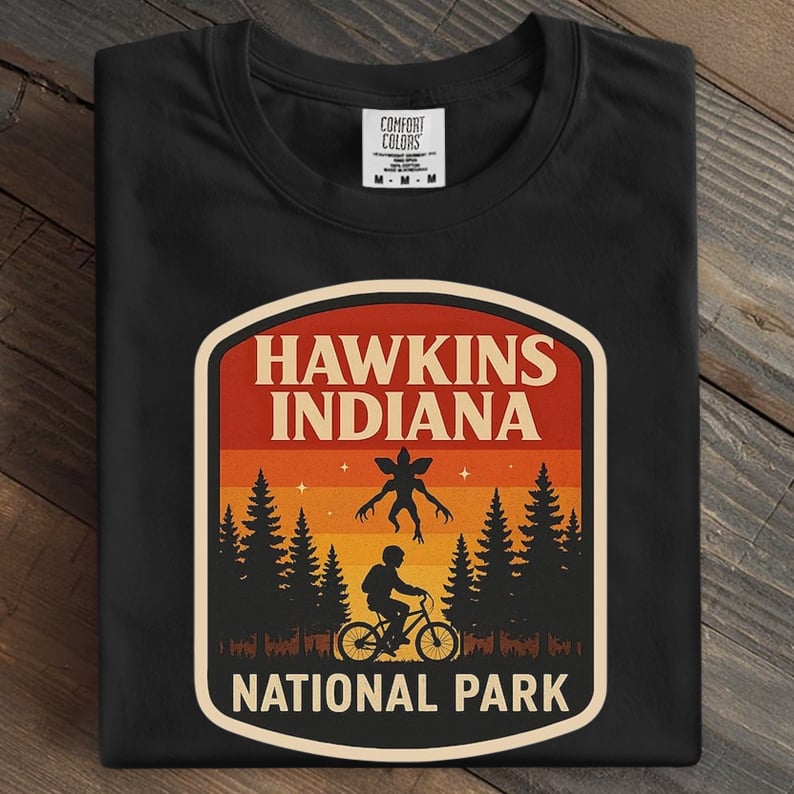 Hawkins Indiana National Park Upside Down 80s Horror Art Print Casual T-Shirt