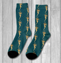 Gold logo multi-silhouette casual green printed socks