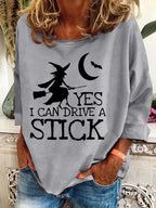 Women's Halloween Witch Print Crew Neck Sweatshirt