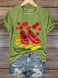 Women's Halloween Red Shoes Printed Casual T-Shirts