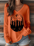 Women's Halloween Girls Will Be Girls. Print V-Neck Long Sleeve T-Shirt