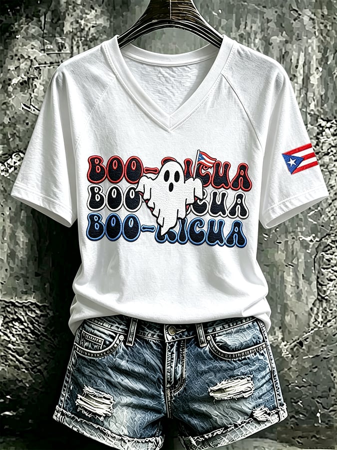 Women's Casual Boricua Halloween Printed Short-Sleeve T-Shirt