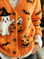 Women's Casual V-Neck Halloween Print Cardigan