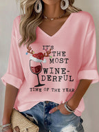 Women's Casual It's The Most Wine-Derful Time Of The Year Waffle T-Shirt